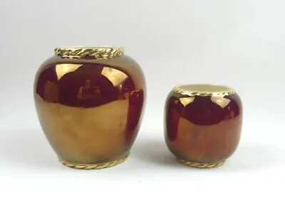 Buy Rouge Royale Graduating Vases Pair Carlton Ware Vintage Lustre Red Gold Rope Rim • 56.27£
