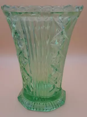 Buy Art Deco Green Glass Vase.(464) Possibly Sowerby Or Bagley. Very Good Condition. • 18£