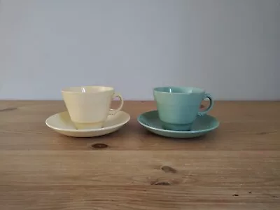 Buy 2x Woods Ware Cups And Saucers Jasmine Yellow & Beryl Green Vintage Utility • 9.99£