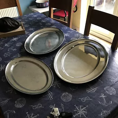 Buy 3 Large  Oval Serving Plate Tray Dish StainlessSteel Meat Platter Buffet Kitchen • 24.99£