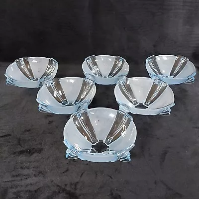 Buy Vintage Stolzle Blue Glass Bowls X6 Frosted Art Deco • 29.49£