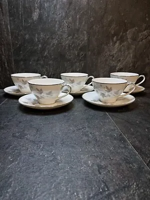 Buy Noritake Harwood Tea Coffee Cup & Saucer Set Of 5 White & Silver Fine China 6312 • 38£