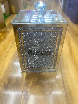 Buy Silver Crushed SQUARE BISCUIT JAR Tin Crystal Elements Glass Kitchen New Diamond • 24.99£