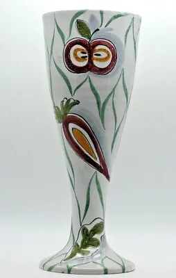 Buy Vintage Italy Hand Painted Pottery Vase With Green Lines And Fruit • 18.97£