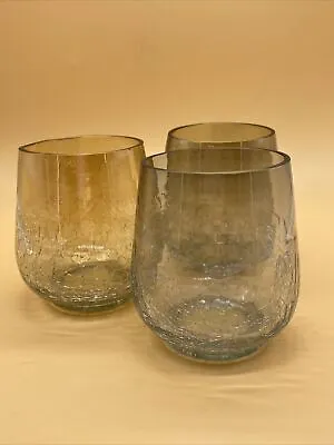 Buy Set Of 3 Attractive & Stylish Crackled Glass Yellow Tinted Small Tumblers  • 17.99£