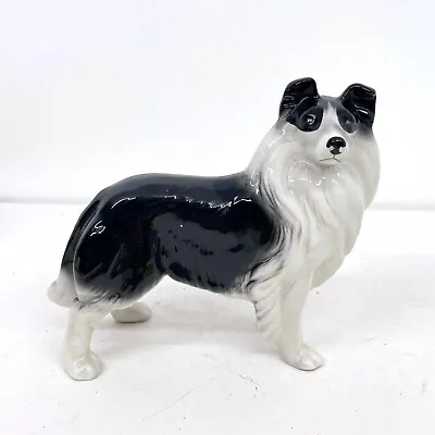 Buy Melba Ware Porcelain Black & White Collie Dog Figure - Vintage Collectible Rare • 19.99£