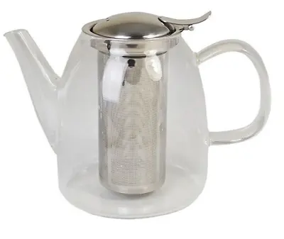 Buy Glass Teapot Clear Loose Leaf Tea Hinged Lid Removable Strainer 3 Cup 800ml 27oz • 17.95£