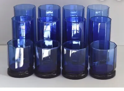Buy Anchor Hocking COBALT BLUE Glass Tumblers Vintage Glassware. 16 Piece Full Set • 61.64£