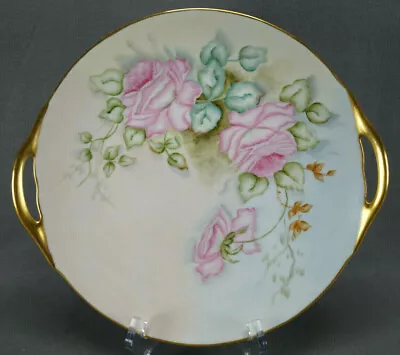 Buy Thomas Bavaria Hand Painted NC Fischer Pink Roses & Gold 10 3/4 Inch Cake Plate • 80.64£