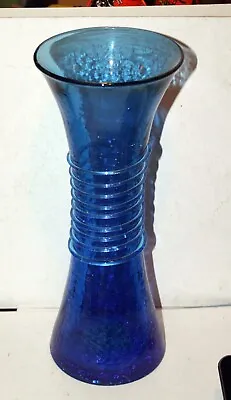 Buy Pilgrim Art Crackle Glass Vase Blue With Rigoree Swirl 14 1/4  Tall, Rare • 287.71£