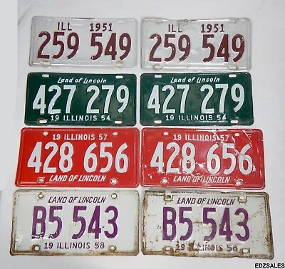 Buy Vintage License Plate Set - 1951/1954/1957/1958 Illinois Plates • 115.82£