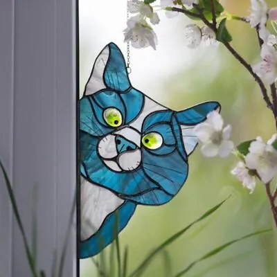 Buy 2024 Handmade Stain Glass Cat Stained Glass Window Hanging Suncatcher For Window • 9.44£