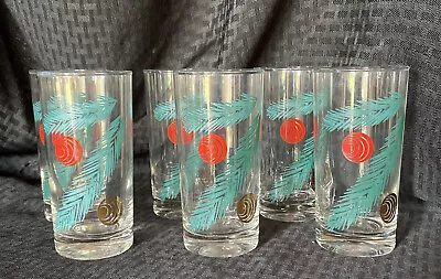 Buy Set Of 4 Vintage Mcm Christmas Pine Ornament Glass Tumbler Glasses 12oz Barware • 28.76£
