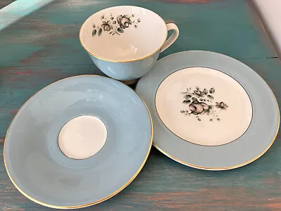 Buy Vintage Tea Cup, Saucer, Side Plate Trio Blue Royal Doulton ROSE ELEGANS HC1010 • 6£