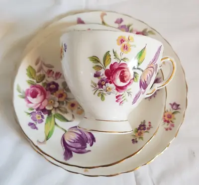 Buy Vintage Tuscan China Trio,  Pink Roses With Tulips Design , Montrose • 6£