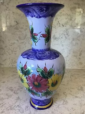 Buy Hand Painted Blue Floral Vase Made In Portugal 15.38” Tall X 7.5” • 47.90£