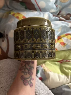 Buy Vintage Hornsea Heirloom Green Sugar Storage Jar Pot Ceramic Wooden Lid • 17.50£