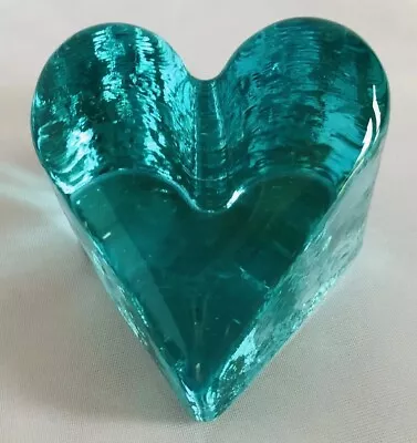 Buy FIRE AND LIGHT Teal Aqua Heart Paperweight Signed  Glass • 45£