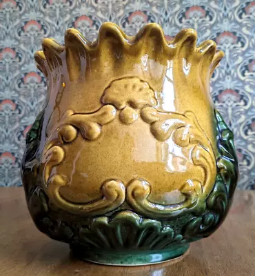 Buy 20th Century Majolica Art Nouveau Antique Ceramic Scalloped Jardiniere Planter • 95£