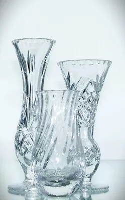 Buy Selection Of 3 Vintage Lead Crystal Cut Glass Vases Inc. Dartington Ripple 18cm • 15£