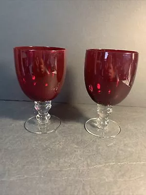 Buy Set Of 2 Beautiful Vintage Ruby Red Glass Goblets     Dining Wine Glasses 6 5/8  • 15.26£