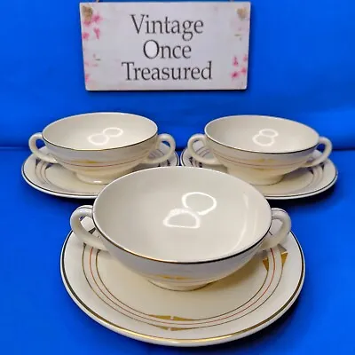 Buy BRISTOL POTTERY #1042 * 3 X Soup Coupe Cup Bowls & Saucer Stands * 1950s GC • 9.94£