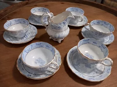 Buy 13pc Light Blue Willow Stone Vintage China Cups And Saucers With Mill Jug • 34.99£