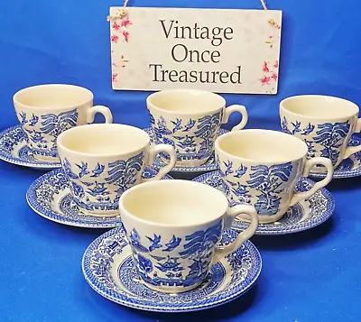 Buy 6 X WILLOW Cups & Saucers * Blue & White China * Vintage English Ironstone VGC • 12.50£