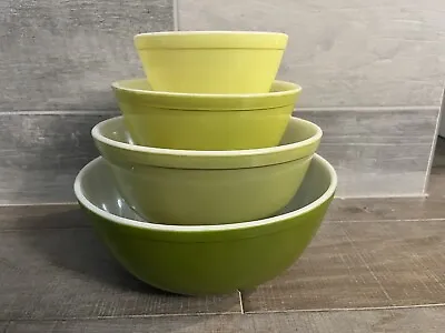 Buy Vintage PYREX 4 Pc Green Verde Avocado Mixing Nesting Bowl Set • 161.03£