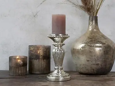 Buy Silver Candle Stick, Silver Candle Holder, Mercury Glass Pillar Candle Holder • 22£