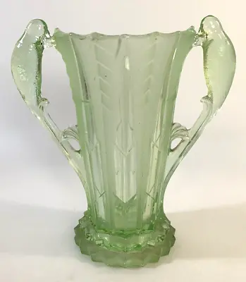 Buy Vintage Brockwitz Uranium Glass Parrot Handled Large Vase Art Deco 1930's • 118£