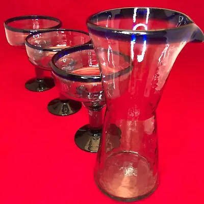 Buy Amici Glassware Cobalt Blue Margarita Set Decanter & 3 Goblets Glasses Mexico   • 45.59£