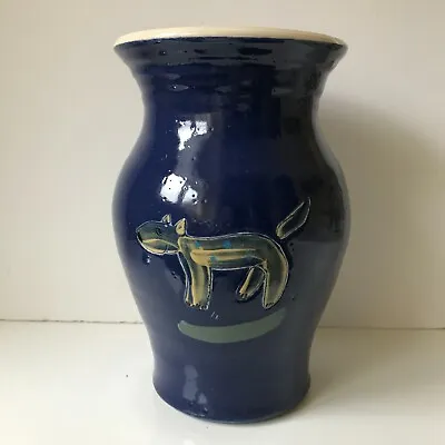 Buy Tulla Dahl Studio Pottery Large Blue Dog Vase Norwegian Design 2005 Large 20cm • 23.95£