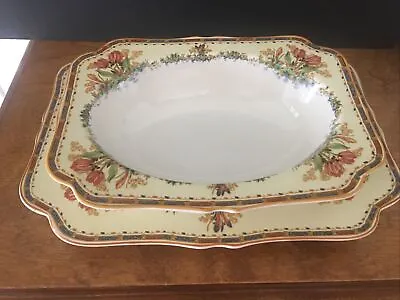 Buy Antique Crown Ducal Ware - Serving Bowl & Underplate- Tulip Pattern • 36.44£