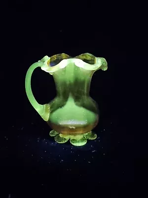 Buy ANTIQUE AMBER GLASS RUFFLE RIMMED JUG MINT GLOWS Manganese. Tested • 19.99£