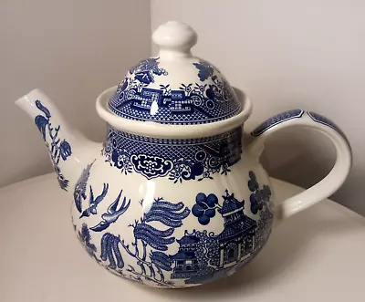 Buy Churchill- 'Willow' Teapot- Vintage Blue & White Pottery- Beautiful Glossy GC • 25£