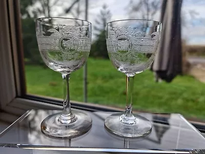 Buy Antique Victorian Etched Small Wine Glasses Snapped & Polished Pontils • 10£