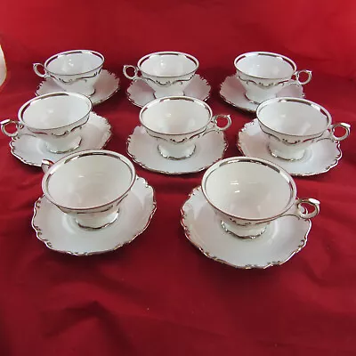 Buy Set Of 8 Schumann Bavaria Arzberg Platinum Elegance Tea Cups & Saucers • 62.34£