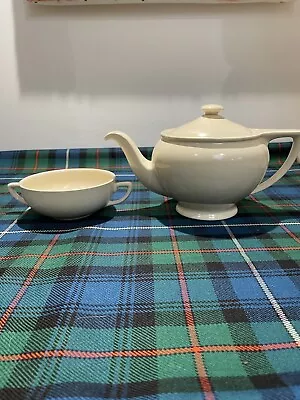 Buy Susie Cooper Crown Works Burslem Tea Pot And 2 Handled Cup. Cream Colour • 15£