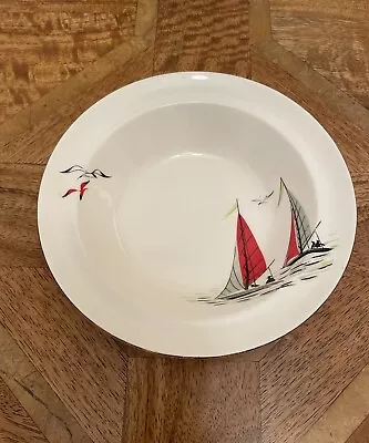 Buy Alfred Meakin - 1950s Red Sails - Rimmed Soup Bowl With Sailing Boat Pattern • 20£