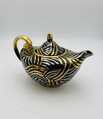 Buy Vintage Arthur Wood Aladdin Black Silver Gold Geometric Pattern Teapot • 34.15£