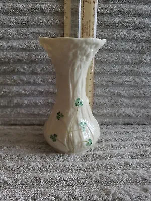 Buy Vintage Belleek Daisy Bud Vase With Green Shamrocks Green Mark Made In Ireland • 24.11£