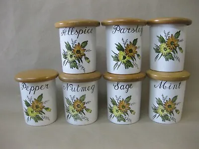 Buy 7 Vintage Crown Devon Fieldings Storage Jars~ Sunflower~ Nutmeg Sage Mint Pepper • 22.99£