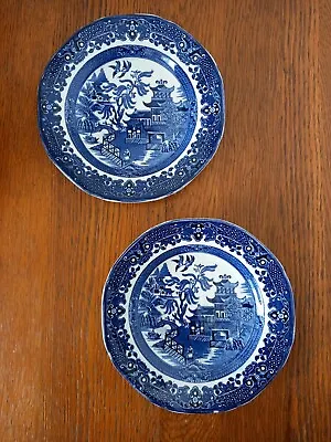 Buy Vintage Burleighware Blue White Willow Pattern Pair Of Side Plates 17.5cm D • 9.99£