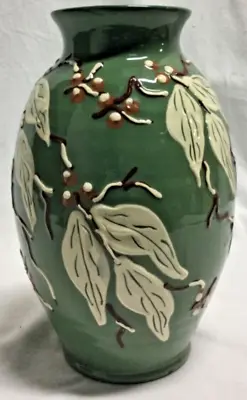 Buy Brannam Royal Barum Multi Colour Tall Vase Pottery Leaf Pattern 25cm GC • 24.99£