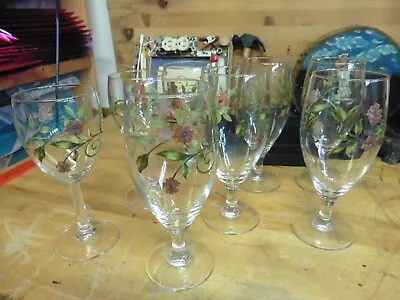 Buy Vtg Lot 8 Royal Doulton Flower Hand Painted Wine Champagne Water Glasses Goblets • 73.32£