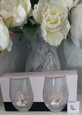 Buy Rachel Zoe Stemless Wine Glasses Set Of 2 Bejewelled Pink Toadstool Boxed New • 28£