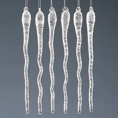 Buy Christmas Tree Decoration 6 Pack Frosted Glass Wavy Icicles • 6.99£