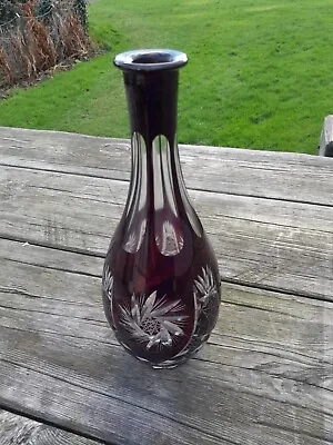 Buy Vintage Bohemian Ruby Cut To Clear Glass Decanter • 5£