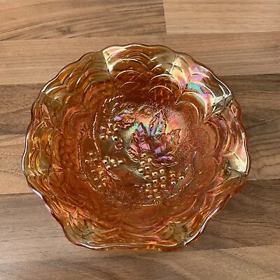 Buy Vintage Carnival Glass 5.5 Inches Marigold/Orange Grapes On A Vine Bowl/dish • 9.99£